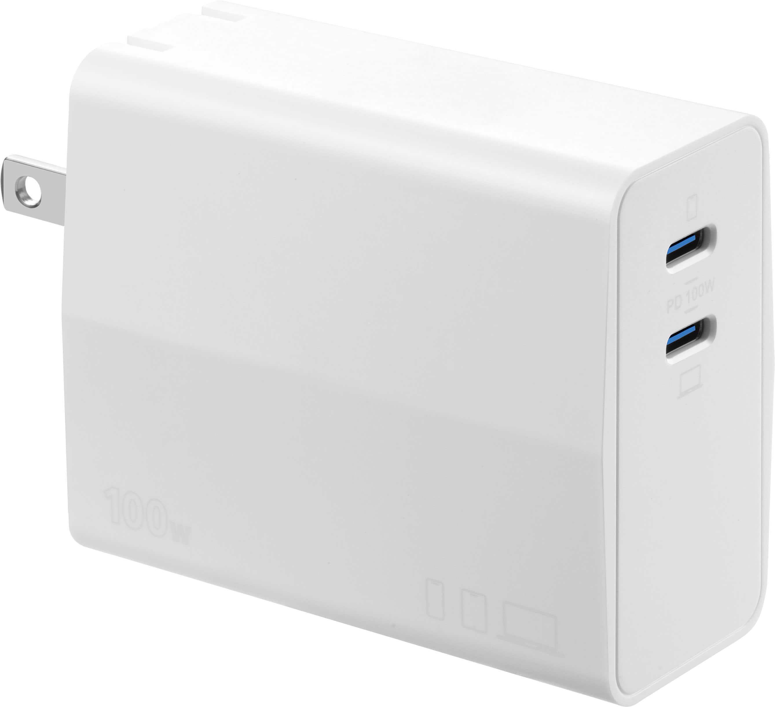 Front. Insignia™ - 100W Dual Port USB-C Foldable Compact Wall Charger Kit for MacBook Pro, Smartphone, Tablet, and More - White.
