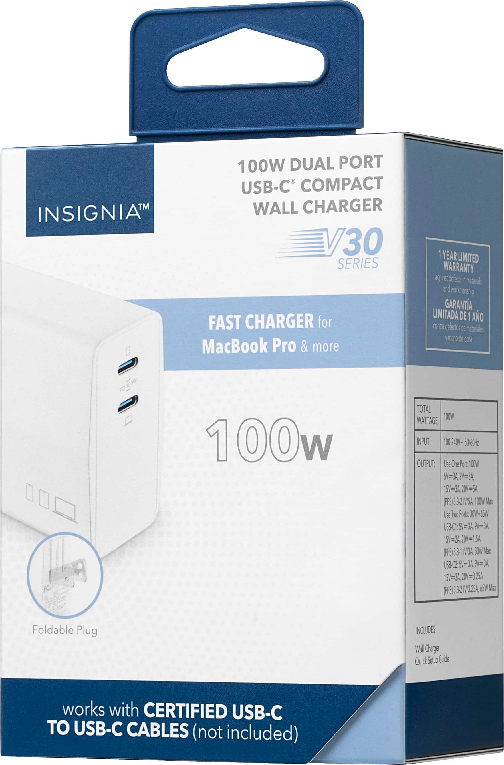 Alt View 17. Insignia™ - 100W Dual Port USB-C Foldable Compact Wall Charger Kit for MacBook Pro, Smartphone, Tablet, and More - White.