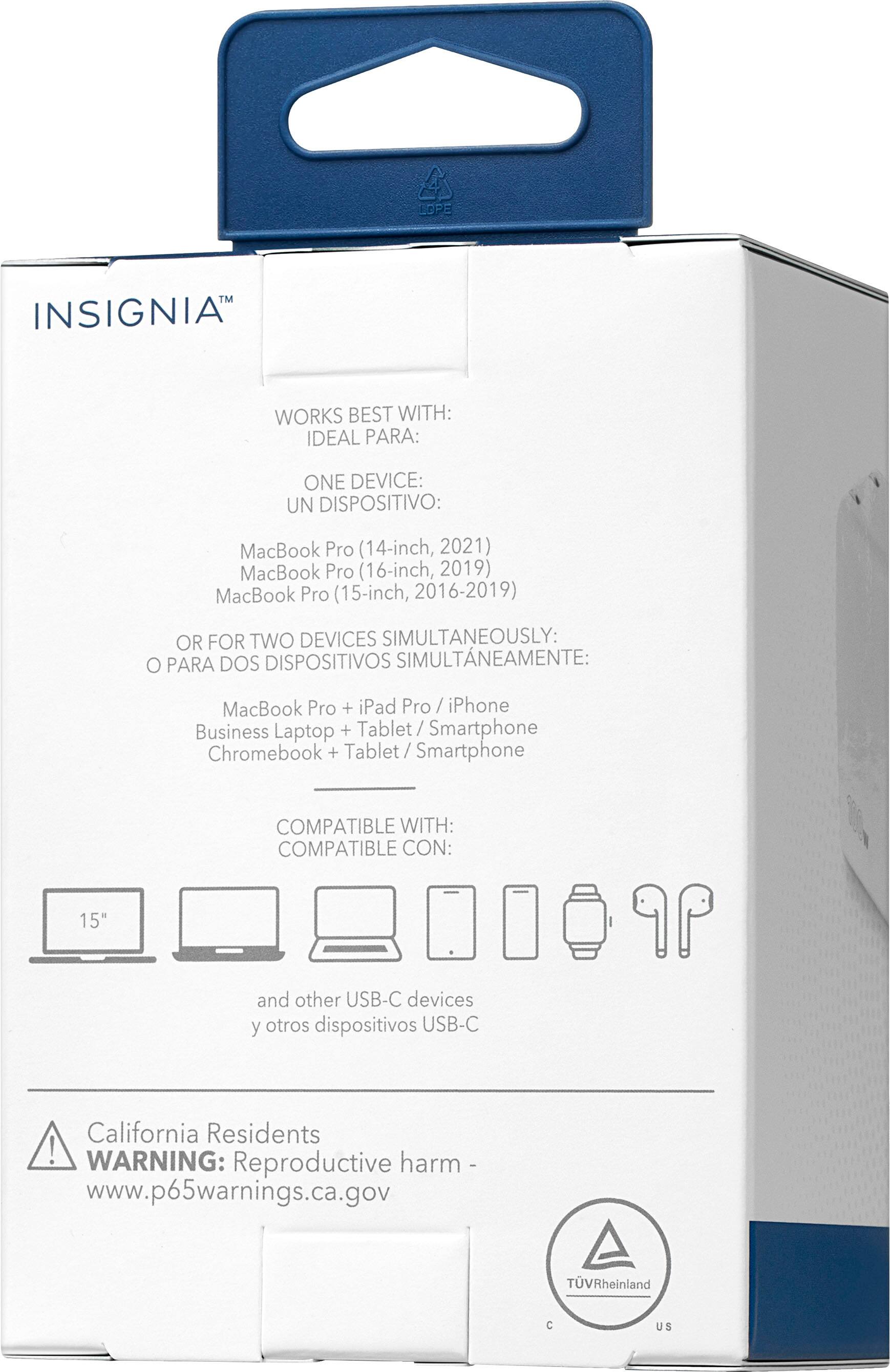 Alt View 18. Insignia™ - 100W Dual Port USB-C Foldable Compact Wall Charger Kit for MacBook Pro, Smartphone, Tablet, and More - White.