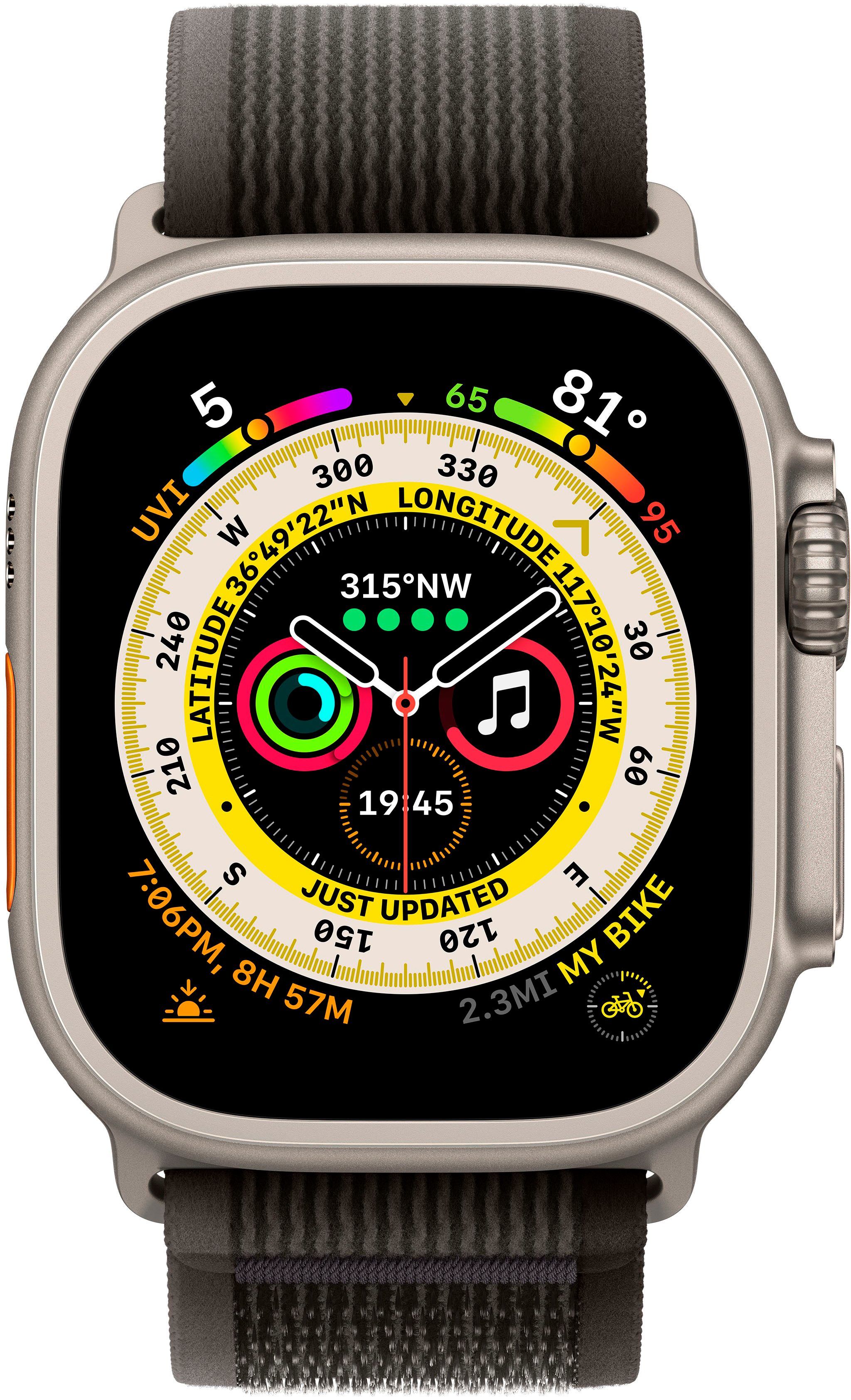Left View: Trail Loop M/L for Apple Watch 49mm - Black/Grey