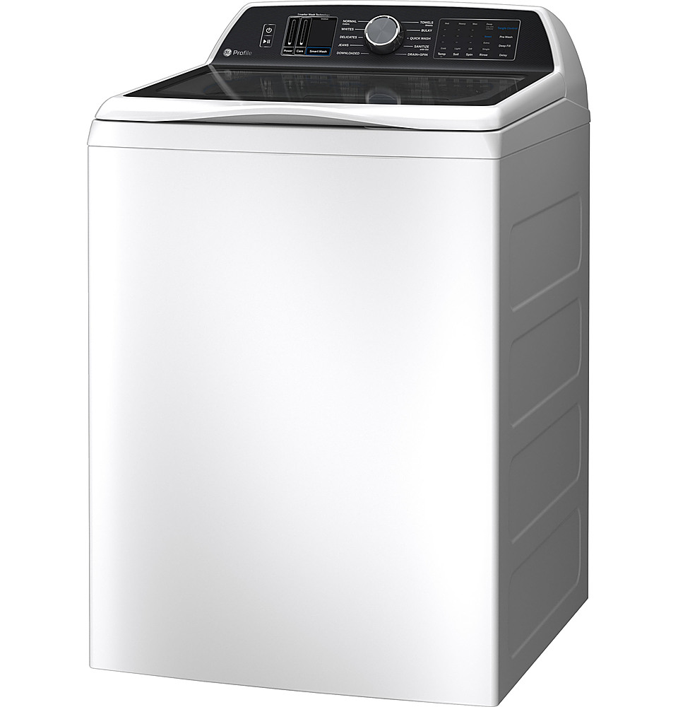 Left View: GE Profile - 5.4 Cu Ft High Efficiency Smart Top Load Washer with Smarter Wash Technology, Easier Reach & Microban Technology - White