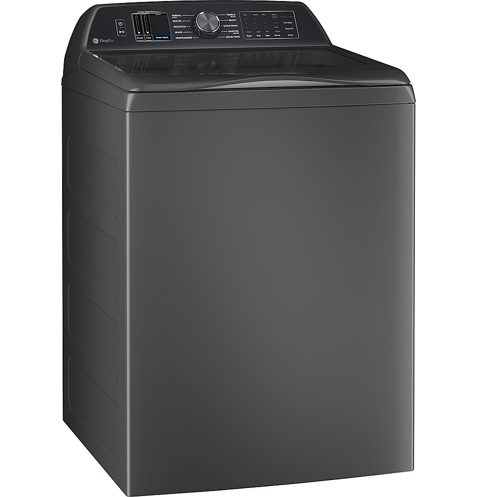 Angle View: GE Profile - 5.3 Cu Ft High Efficiency Smart Top Load Washer with Smarter Wash Technology, Easier Reach & Microban Technology - Diamond Gray