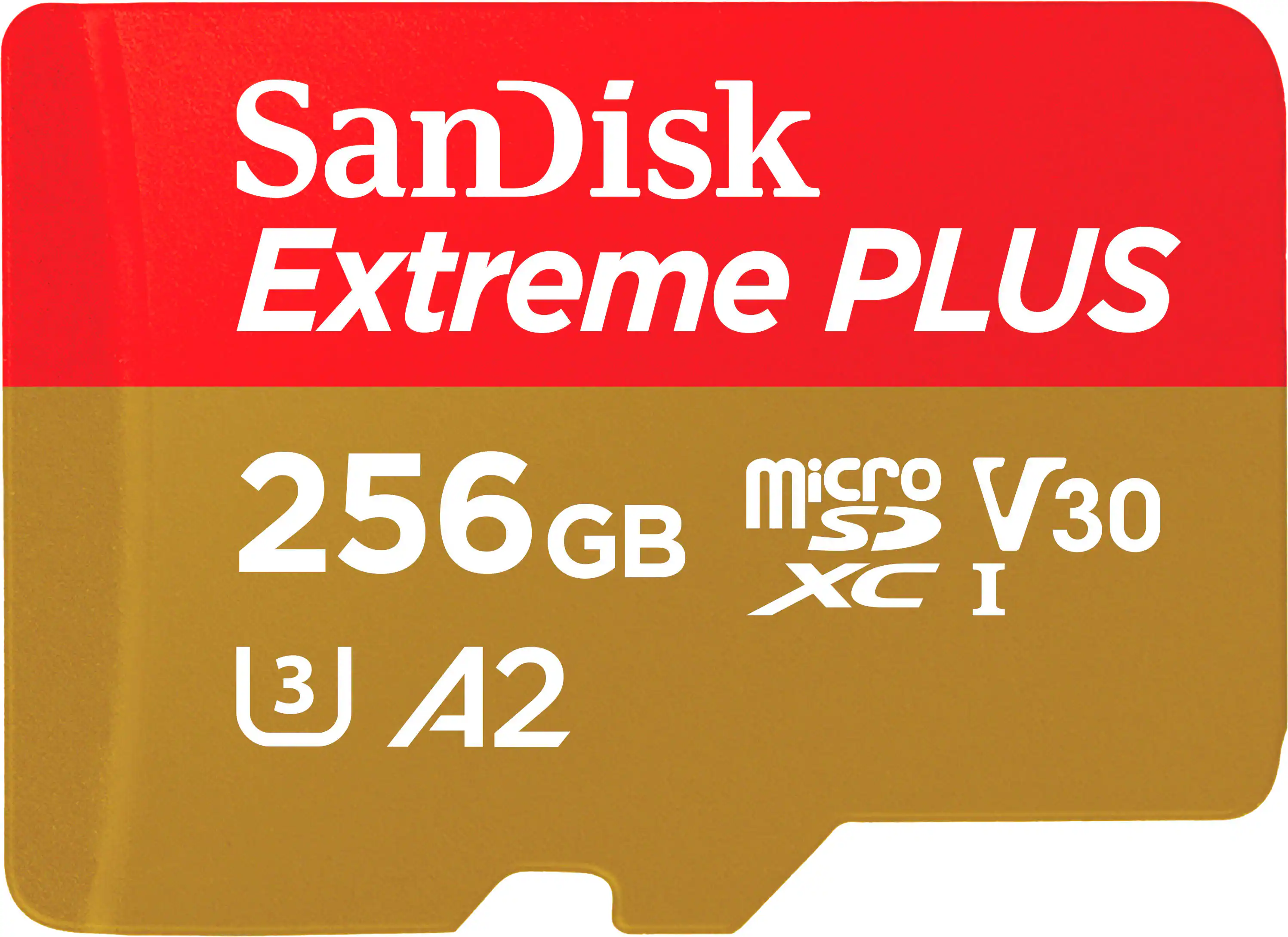 Front. SanDisk - Extreme PLUS 256GB microSDXC UHS-I Memory Card - Red/Gold.