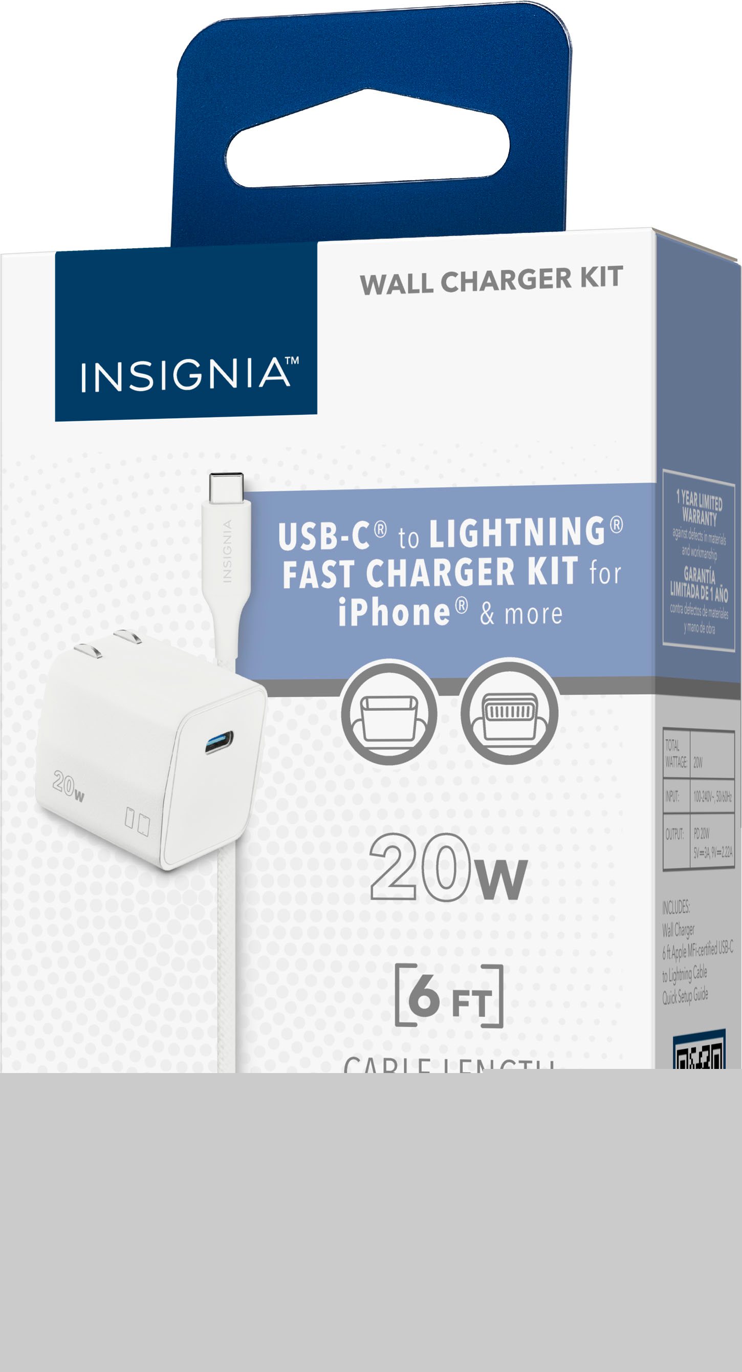 Alt View 18. Insignia™ - 20W USB-C Fast Charger Kit for iPhone 14/13/12/11/X/8 series, iPhone SE - White.