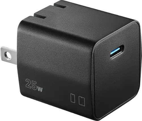 Front. Insignia™ - 25W Foldable Compact USB-C Wall Charger for Samsung Smartphones, iPhone, Tablets and More - Black.