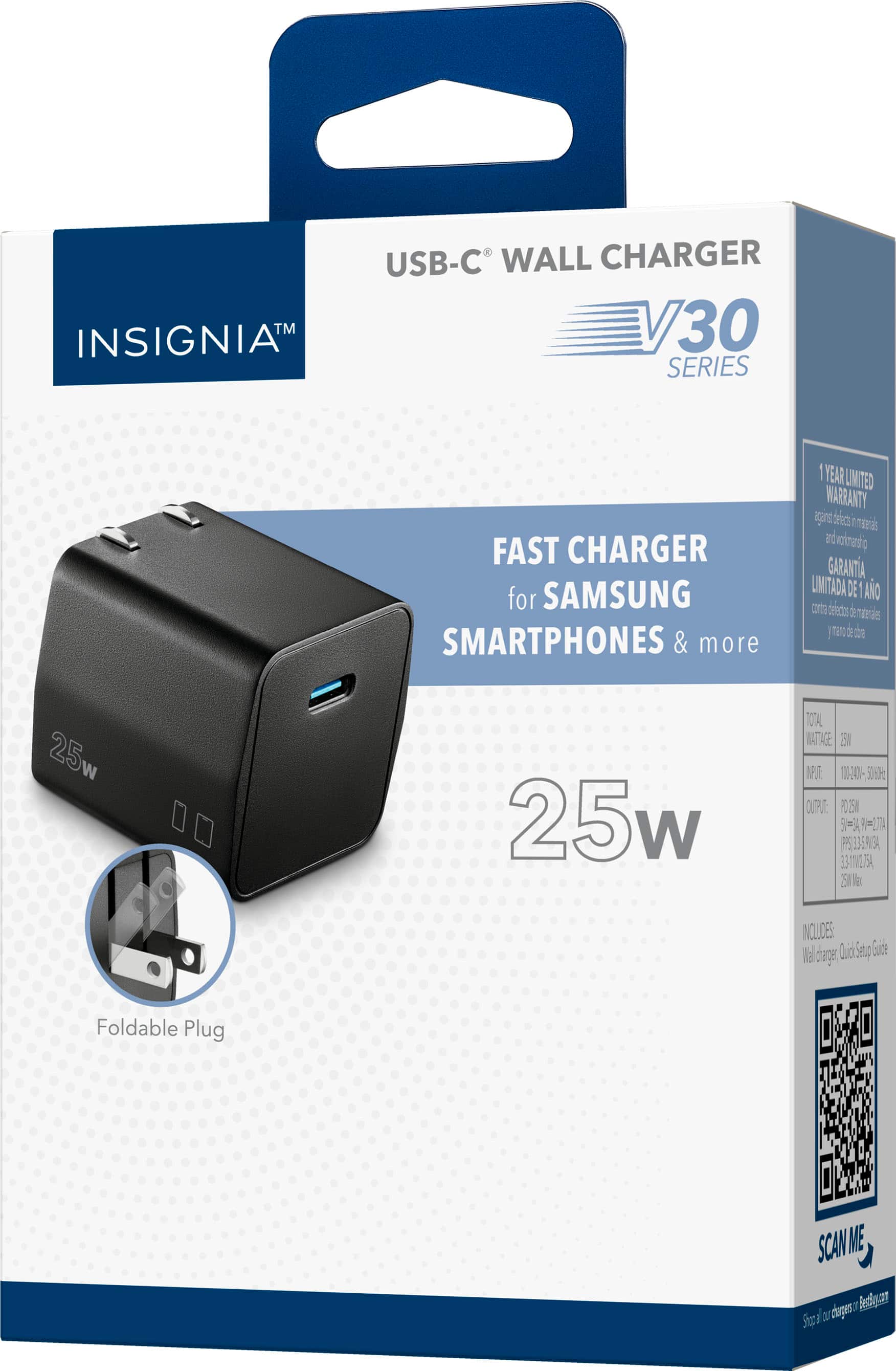 Alt View 18. Insignia™ - 25W Foldable Compact USB-C Wall Charger for Samsung Smartphones, iPhone, Tablets and More - Black.
