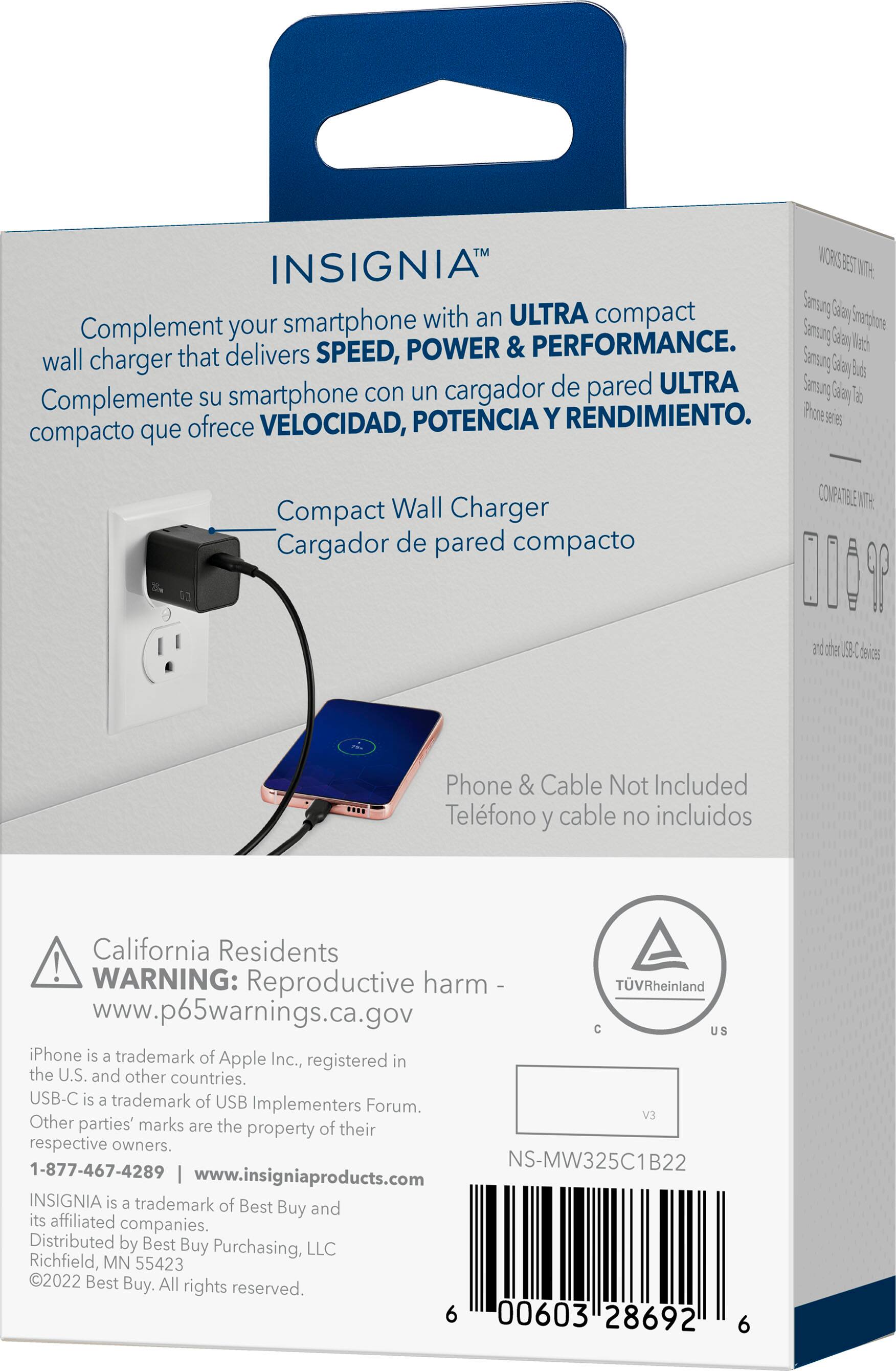 Alt View 19. Insignia™ - 25W Foldable Compact USB-C Wall Charger for Samsung Smartphones, iPhone, Tablets and More - Black.