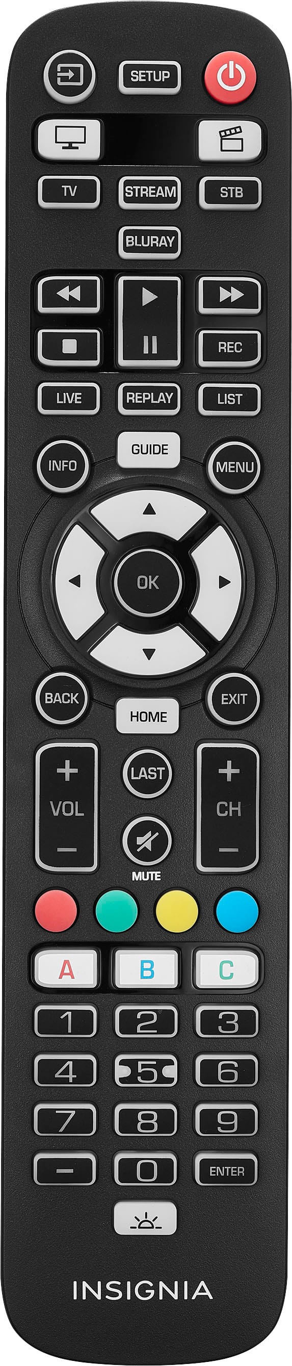 Front. Insignia™ - 5-Device Backlit Universal Remote - Black.