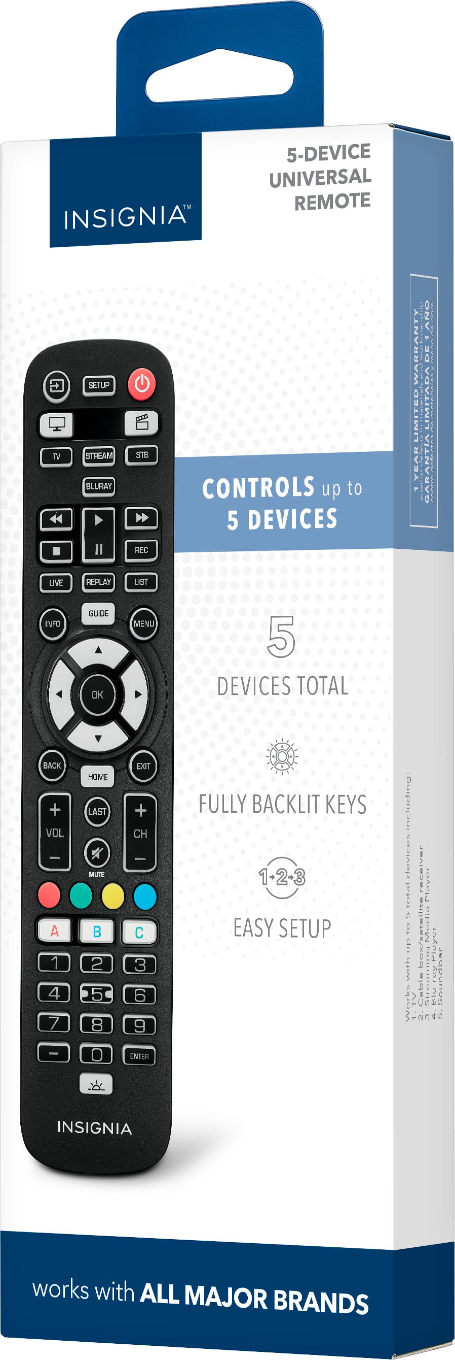 Alt View 12. Insignia™ - 5-Device Backlit Universal Remote - Black.