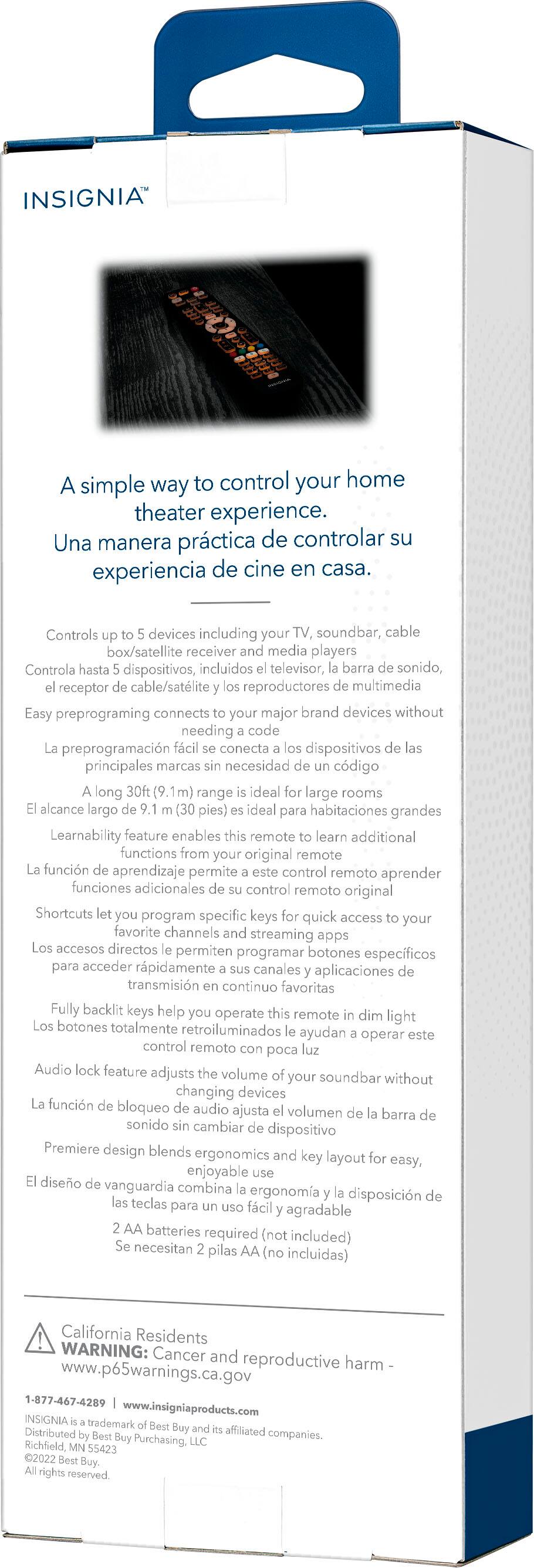 Alt View 13. Insignia™ - 5-Device Backlit Universal Remote - Black.