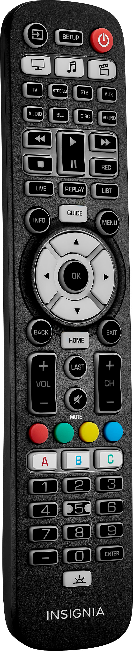 Angle View: Insignia™ - 8-Device Backlit Universal Remote - Black