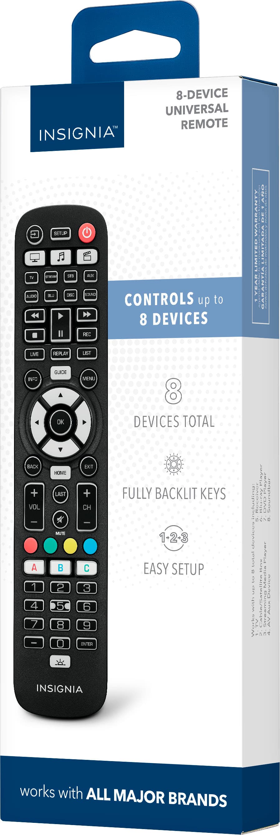 Alt View 12. Insignia™ - 8-Device Backlit Universal Remote - Black.