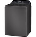 Left. GE Profile - 5.4 Cu Ft High Efficiency Smart Top Load Washer with Smarter Wash Technology, Easier Reach & Direct Drive Motor - Diamond Gray.