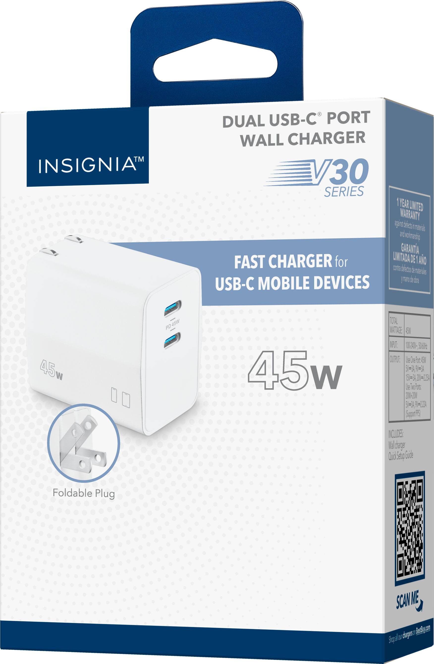 Alt View 19. Insignia™ - 45W Foldable Compact Dual USB-C Wall Charger for Samsung Smartphones, iPhone, Tablets, Chromebook and More - White.