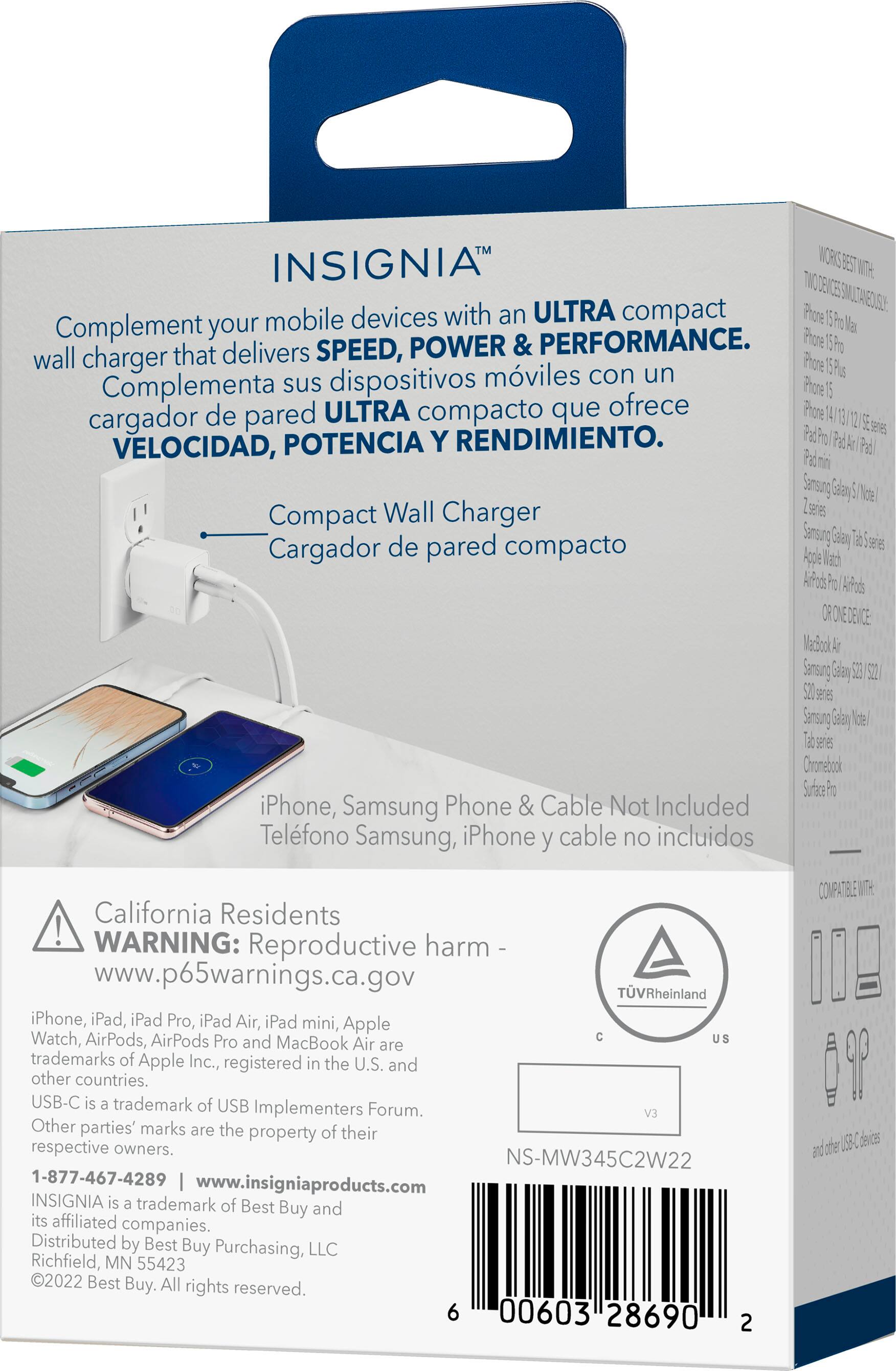 Alt View 20. Insignia™ - 45W Foldable Compact Dual USB-C Wall Charger for Samsung Smartphones, iPhone, Tablets, Chromebook and More - White.