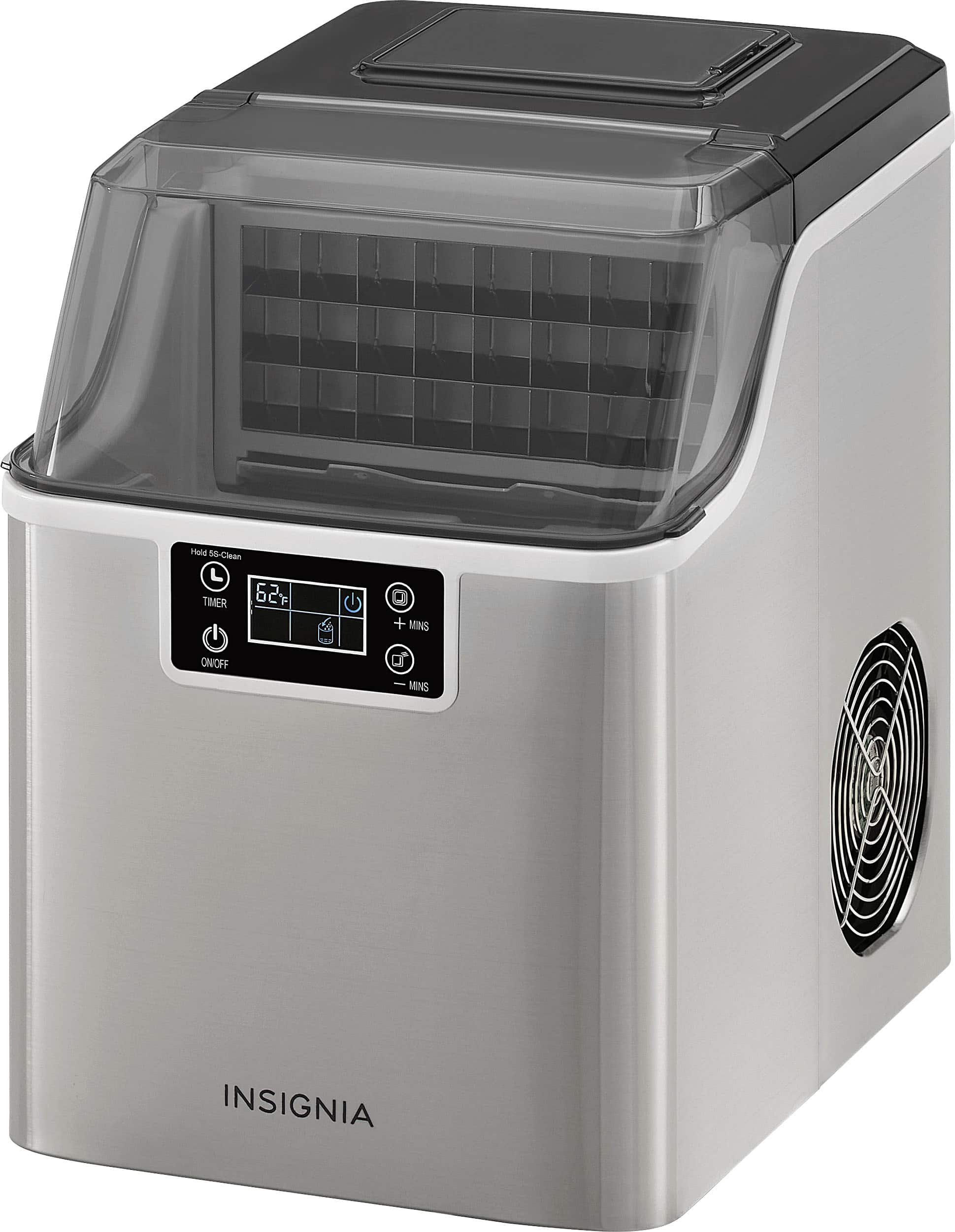 Left. Insignia™ - Portable Clear Ice Maker with Auto Shut-off - Stainless Steel.