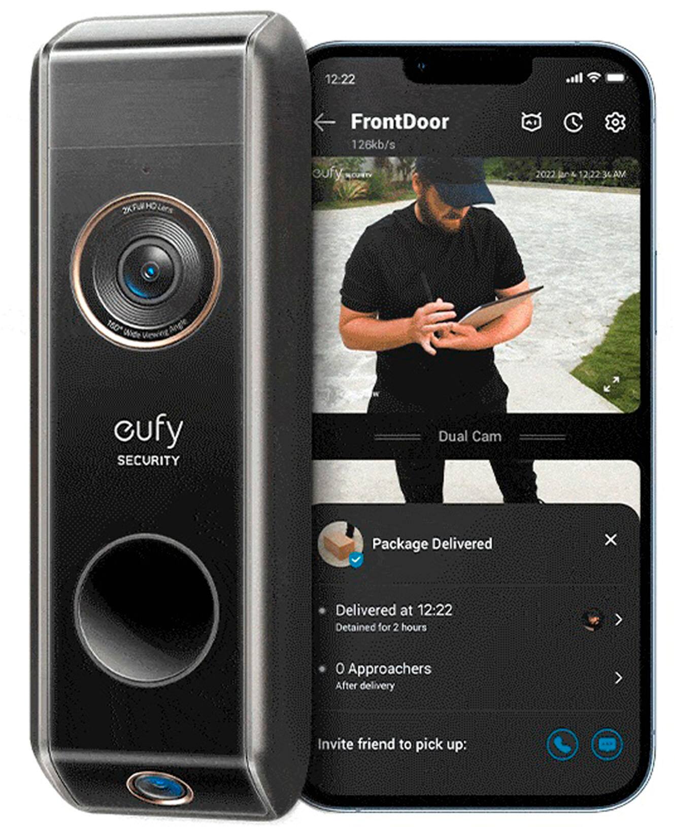 Alt View 18. eufy Security - Smart Wi-Fi Dual Cam Video Doorbell 2K Battery Operated/Wired with Google Assistant and Amazon Alexa - Black.