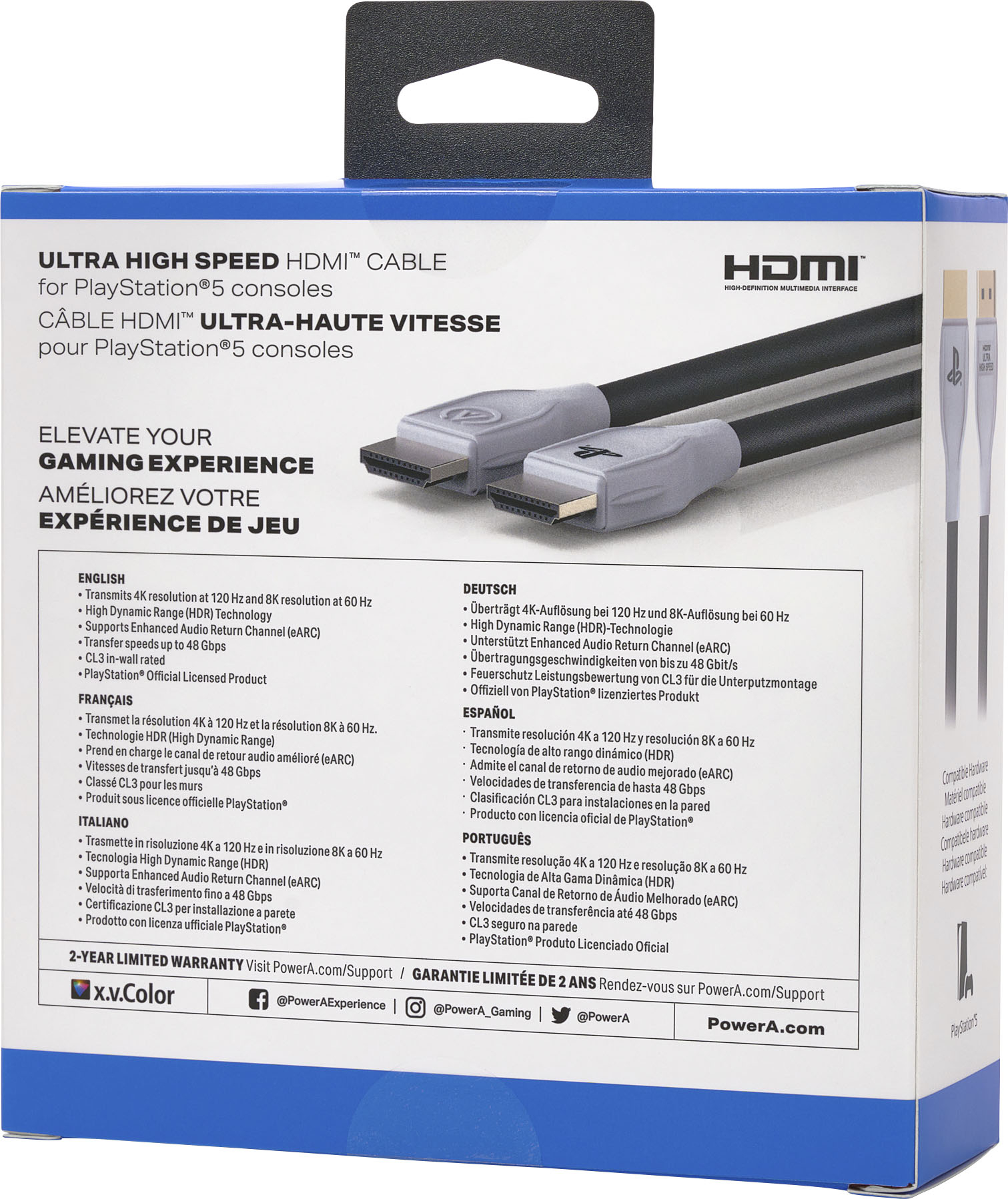 Câble HDMI 2.1 Ultra High Speed - Plaqué Or - Prise en charge PS5