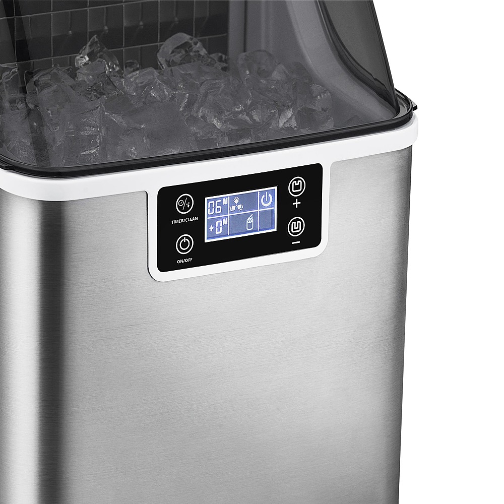 Left View: 45 lbs. Portable Countertop Clear Ice Maker with  FrozenFall Technology