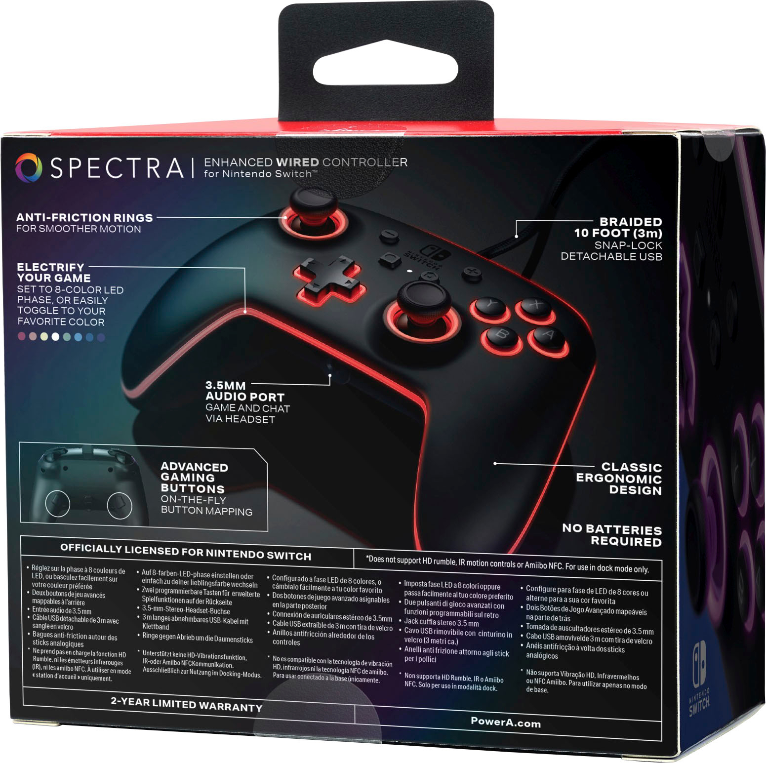 PowerA Nintendo Switch Wired Controller - Black, Detachable 10ft USB Cable,  No Battery Required, Officially Licensed By Nintendo