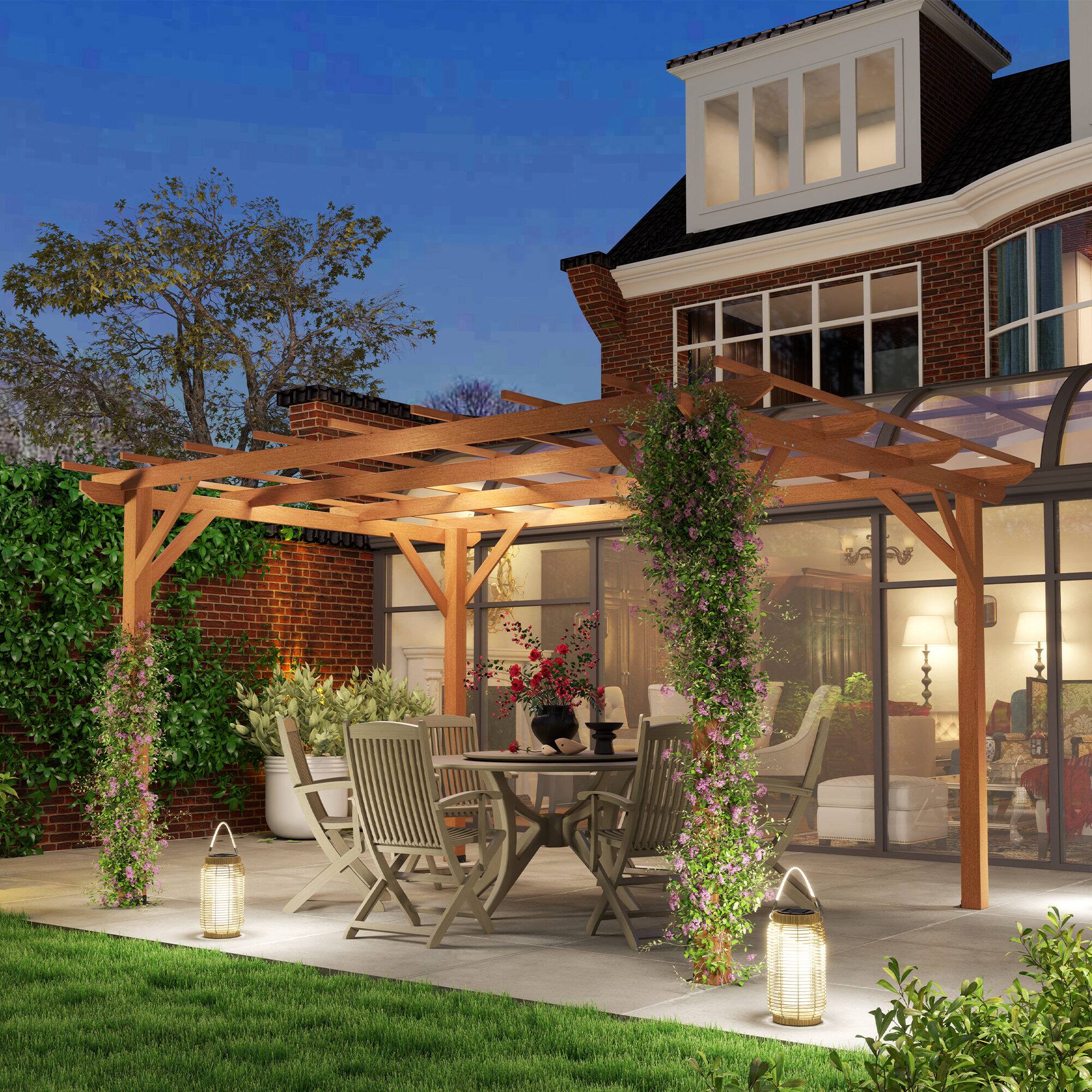 Alt View 1. Outsunny - x 13' Wood Pergola, Outdoor Gazebo Grape Trellis with Stable Structure for Climbing Plant Support - Dark Brown.
