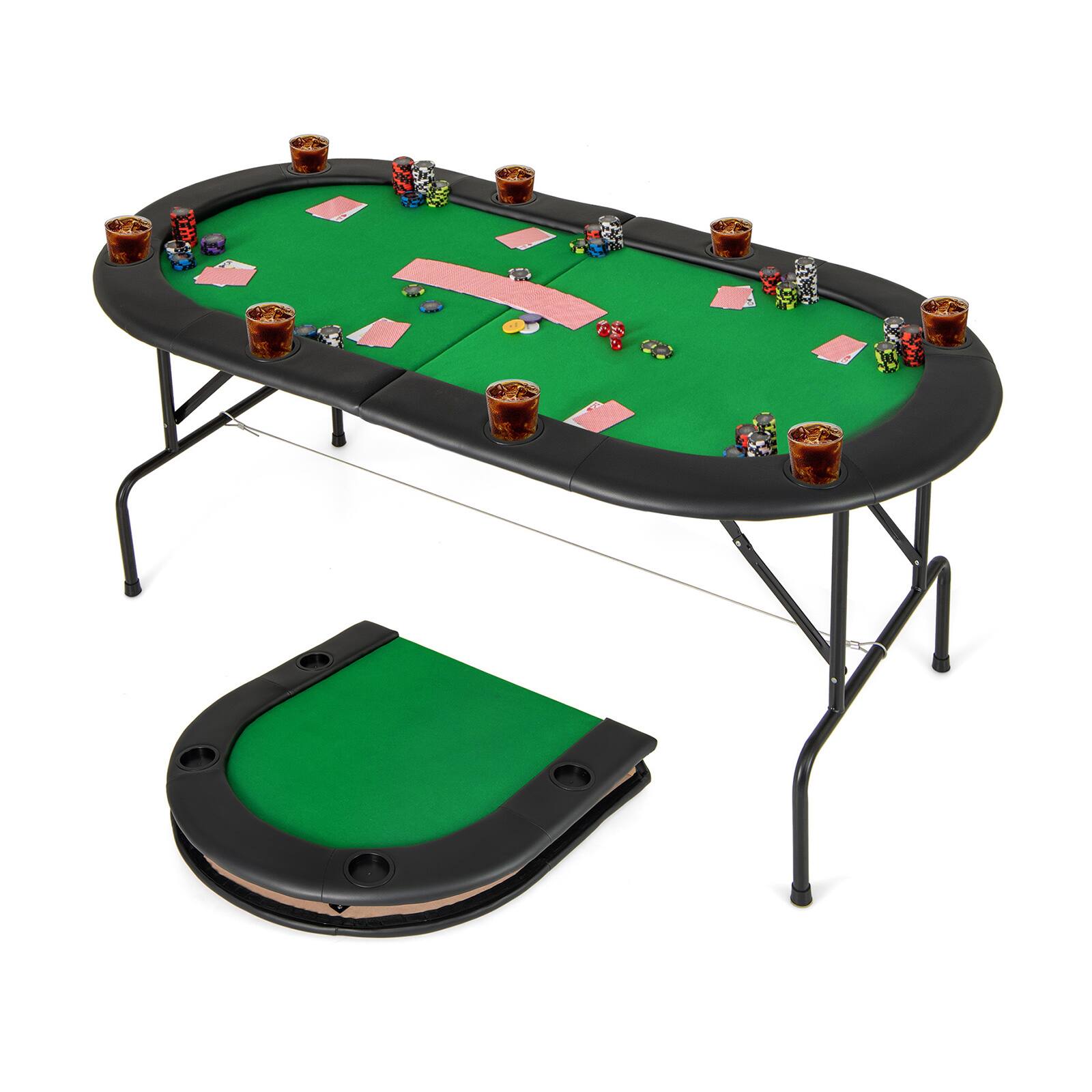 Back. SlickBlue - 8-Player Texas Holdem Foldable Poker Table for Home Game Nights - Green.