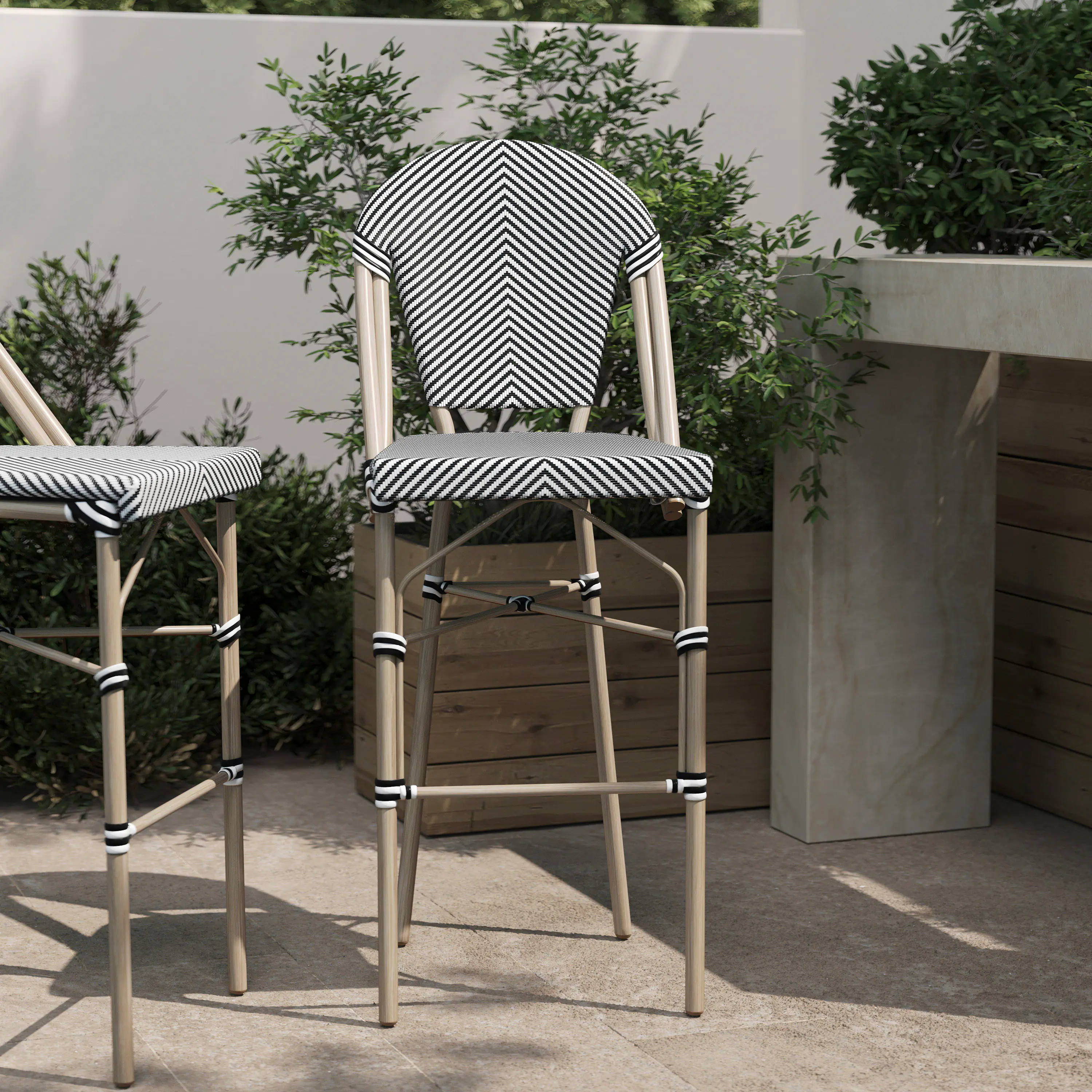 Alt View 1. Flash Furniture - Marseille Stackable Indoor/Outdoor Bistro 30" High Barstool, Commercial Grade, Black/White and Light Bamboo Finish - White.