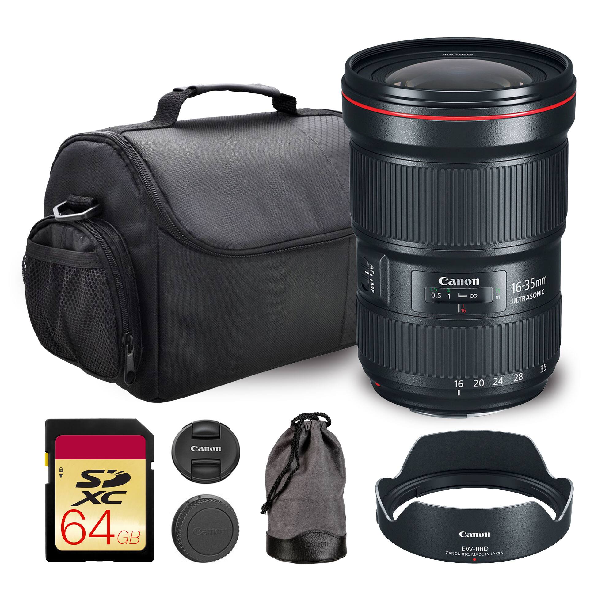 OdOO. AF: MF Canon 0.5 1 -0 I 16-35mm m ULTRASONIC 16 I 20 24 28 35 canon a 1 SD XC 64GB GB CataT Conen Canon W-HRL CANON T MAiN LIUMAL

Canon 16-35mm ULTRASONIC
Canon SD XC 64GB
Canon EW-88D
Canon Lens Cap
Canon Lens Hood