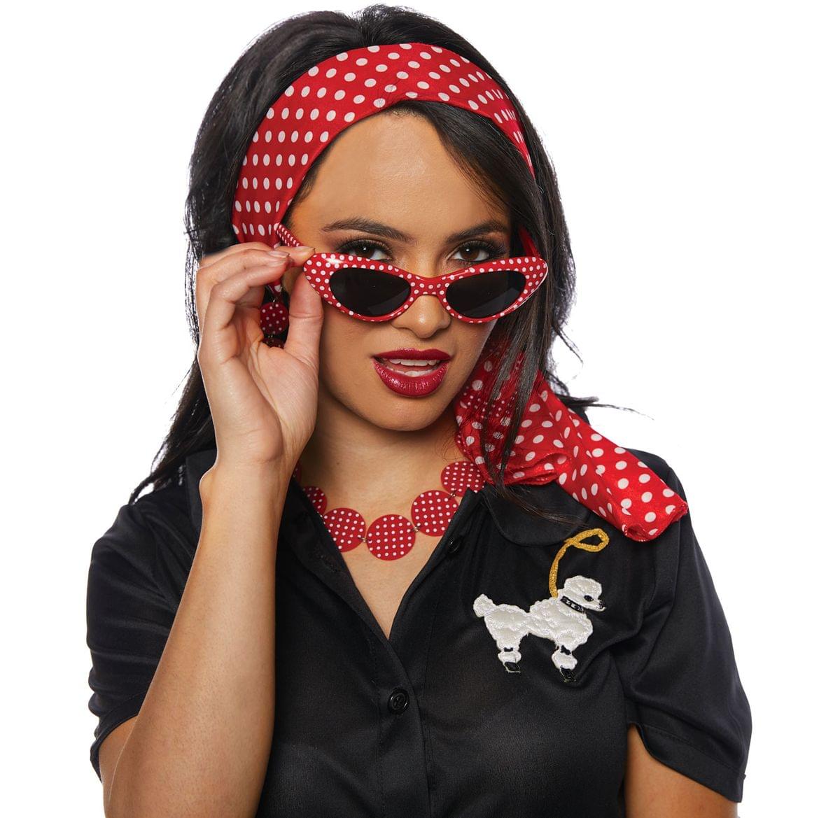 Front. Underwraps - 1950's Inspired Women's Costume Accessory Kit - Red.