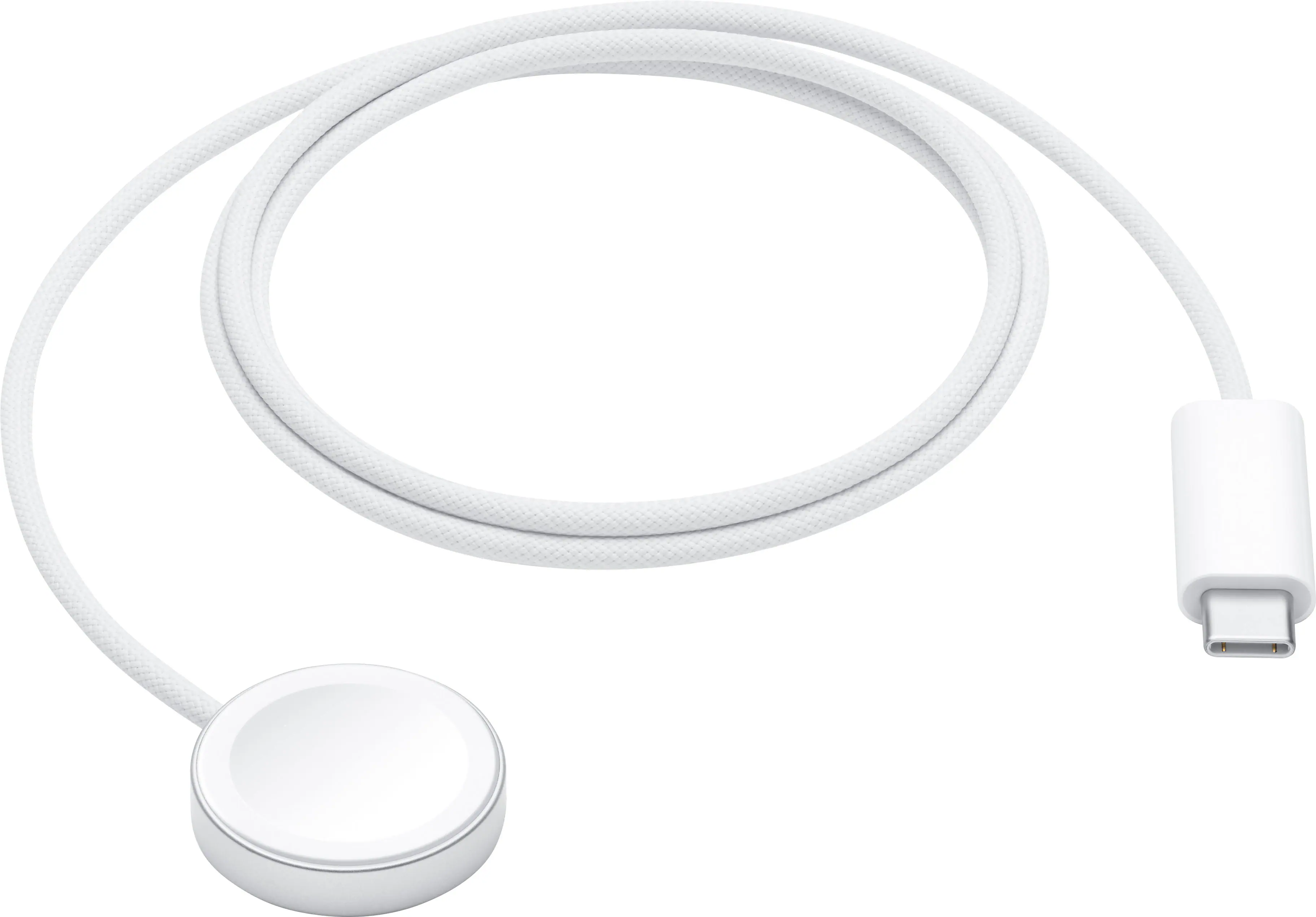 Front. Apple - Apple Watch Magnetic Fast Charger to USB-C Cable (1 m) - White.