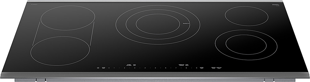Left View: Bosch - Benchmark Series 36" Built-In Electric Cooktop with 5 elements and Stainless Steel Frame - Black