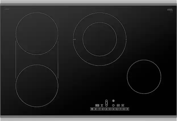 Front. Bosch - 800 Series 30" Built-In Electric Cooktop with 4 elements and Stainless Steel Frame - Black.