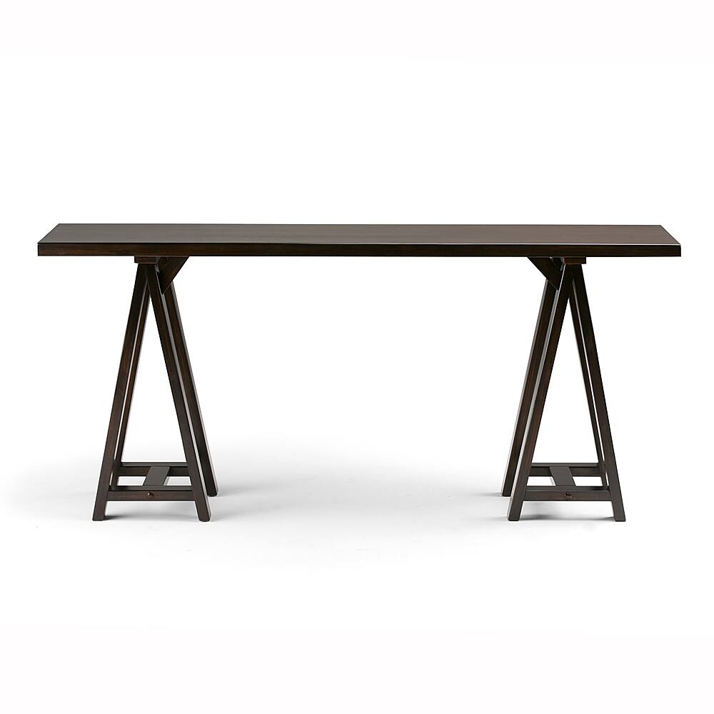 Left View: Simpli Home - Sawhorse Wide Console Sofa Table - Dark Chestnut Brown