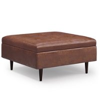 Simpli Home - Shay Mid Century Large Square Coffee Table Storage Ottoman - Distressed Saddle Brown - Front_Zoom