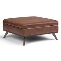 Simpli Home - Owen XL Square Coffee Table Storage Ottoman - Distressed Saddle Brown - Front_Zoom