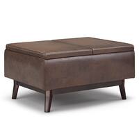 Simpli Home - Owen Tray Top Small Coffee Table Storage Ottoman - Distressed Chestnut Brown - Front_Zoom