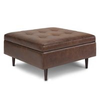 Simpli Home - Shay Mid Century Large Square Coffee Table Storage Ottoman - Distressed Chestnut Brown - Front_Zoom