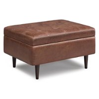 Simpli Home - Shay Mid Century Small Square Coffee Table Storage Ottoman - Distressed Saddle Brown - Front_Zoom
