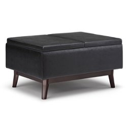 Simpli Home - Owen Tray Top Small Coffee Table Storage Ottoman - Distressed Black - Front_Zoom
