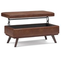 Simpli Home - Owen Lift Top Large Coffee Table Storage Ottoman - Distressed Saddle Brown - Front_Zoom