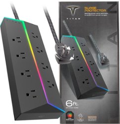 Titan - 8 Outlet 3200 Joules Surge Protector with ColorChanging LED - Black - Front_Zoom