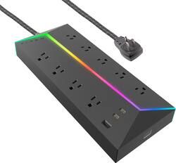 Titan - 9 Outlet/2 USB-C/1 USB-A 5000 Joules Surge Protector with ColorChanging LED - Black - Front_Zoom