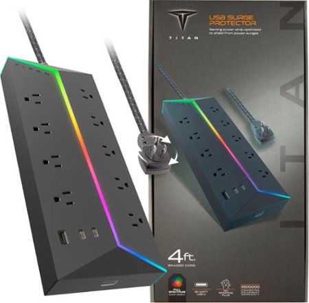 Titan - 9 Outlet/2 USB-C/1 USB-A 5000 Joules Surge Protector with ColorChanging LED - Black