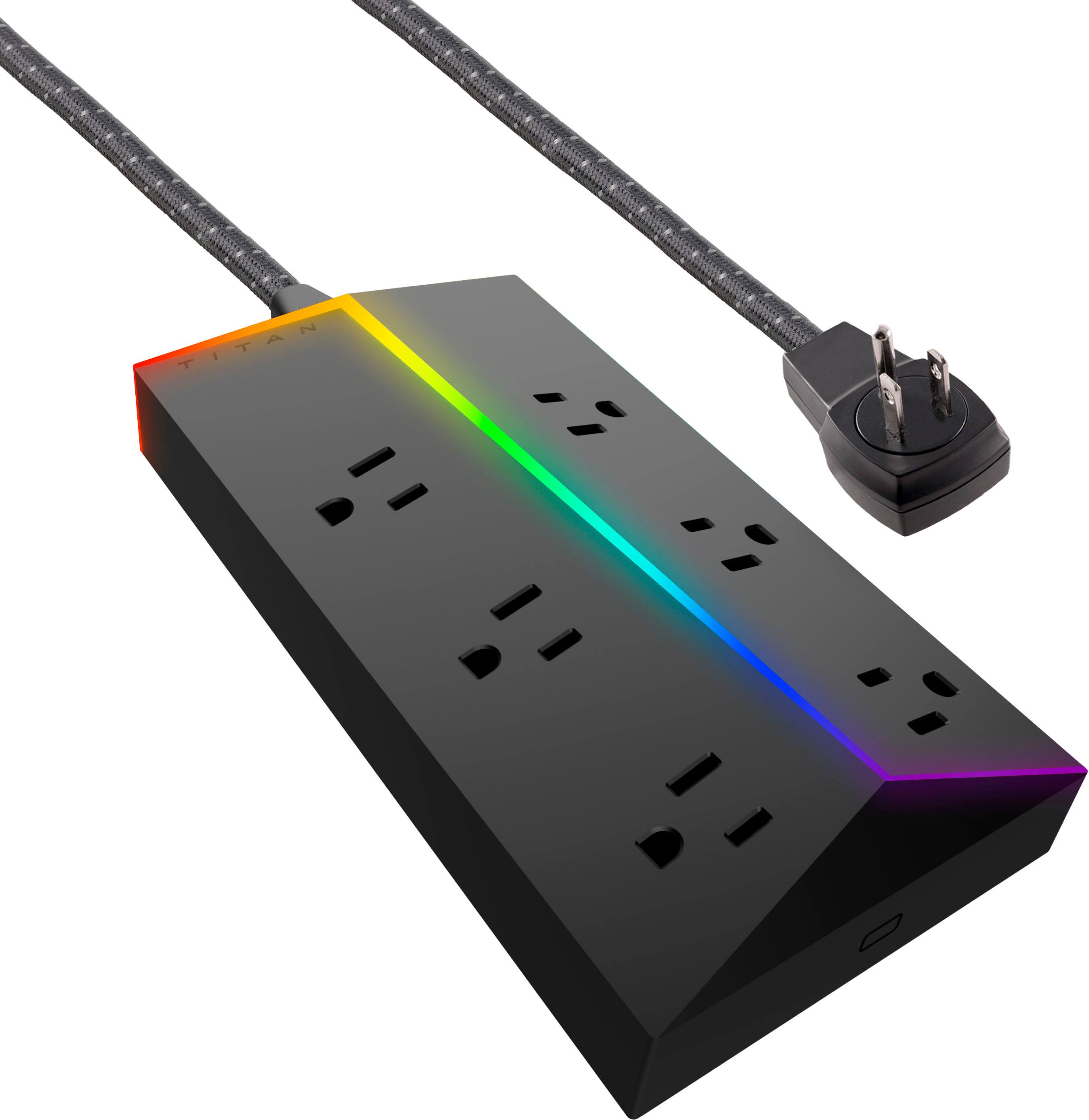 Zoom in on Front. Titan - 6 Outlet 1500 Joules Surge Protector Strip with ColorChanging LED - Black.