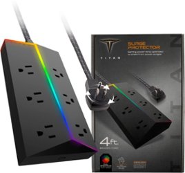Titan - 6 Outlet 1500 Joules Surge Protector Strip with ColorChanging LED - Black - Front_Zoom