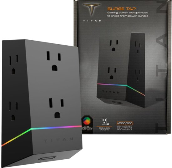 Front. Titan - 6 Outlet UltraShielding Wall Tap 1080 Joules Surge Protector with ColorChanging LED - Black.