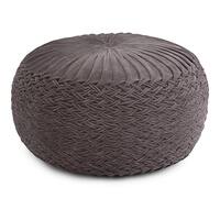 Simpli Home - Grafton Velvet Round Pouf - Grey - Front_Zoom