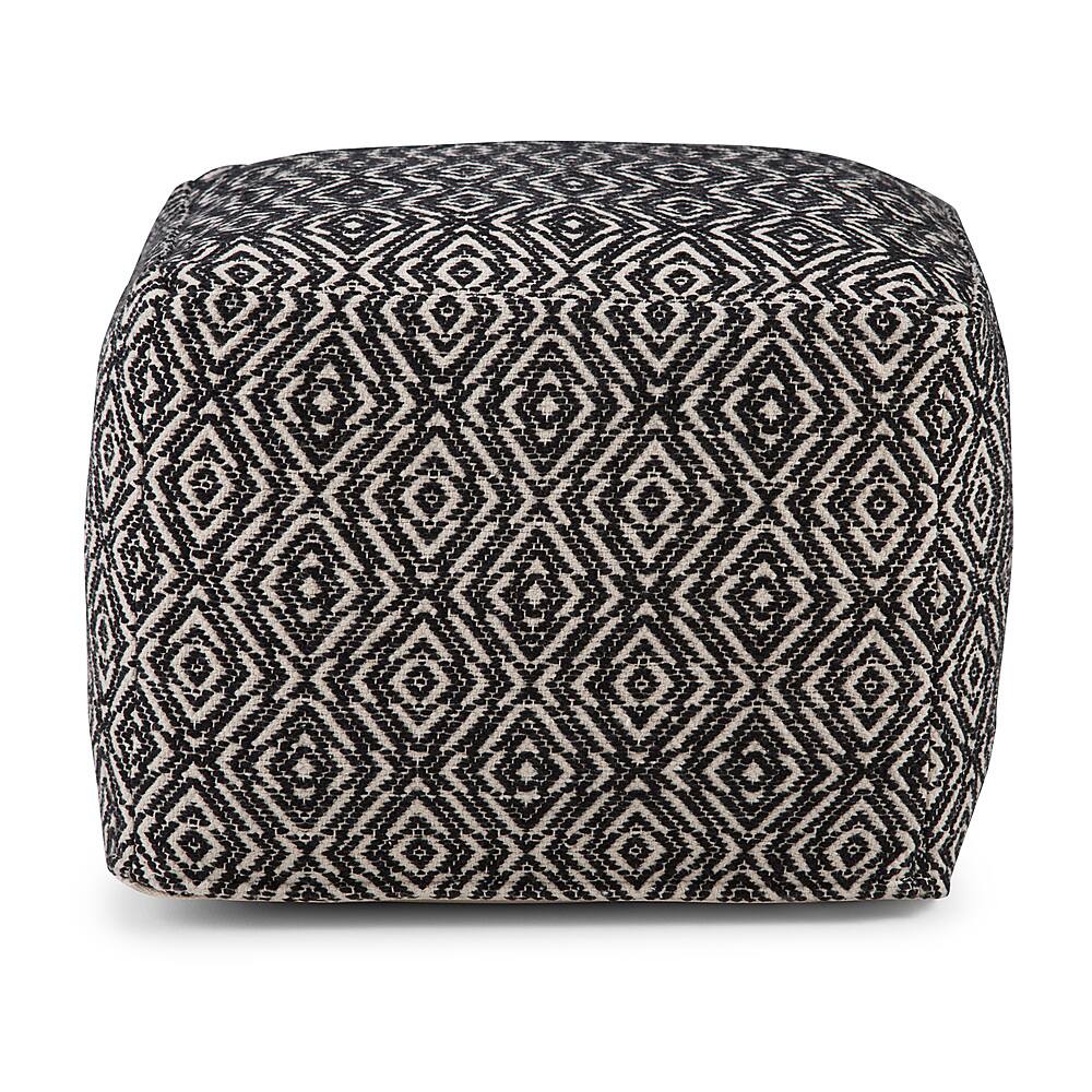 Left View: Simpli Home - Graham Square Pouf - Patterned Black, Natural