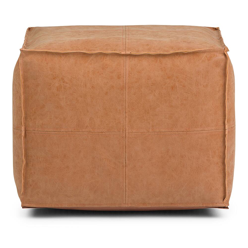 Left View: Simpli Home - Brody Square Pouf - Distressed Brown