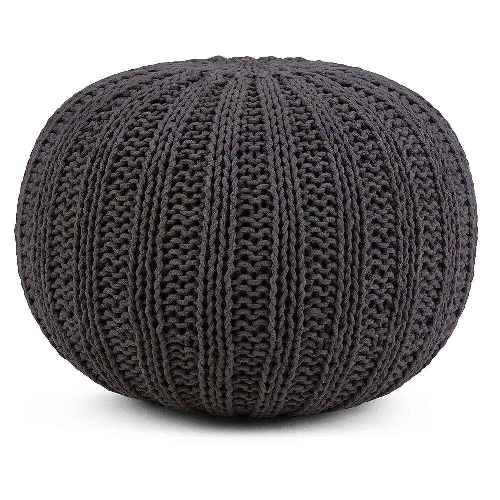 Angle View: Simpli Home - Shelby Hand Knit Round Pouf - Slate Grey